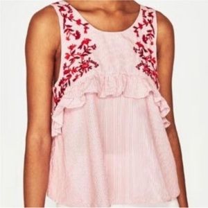 Zara Trafaluc‎ Embroidered Ruffled Crop Top
